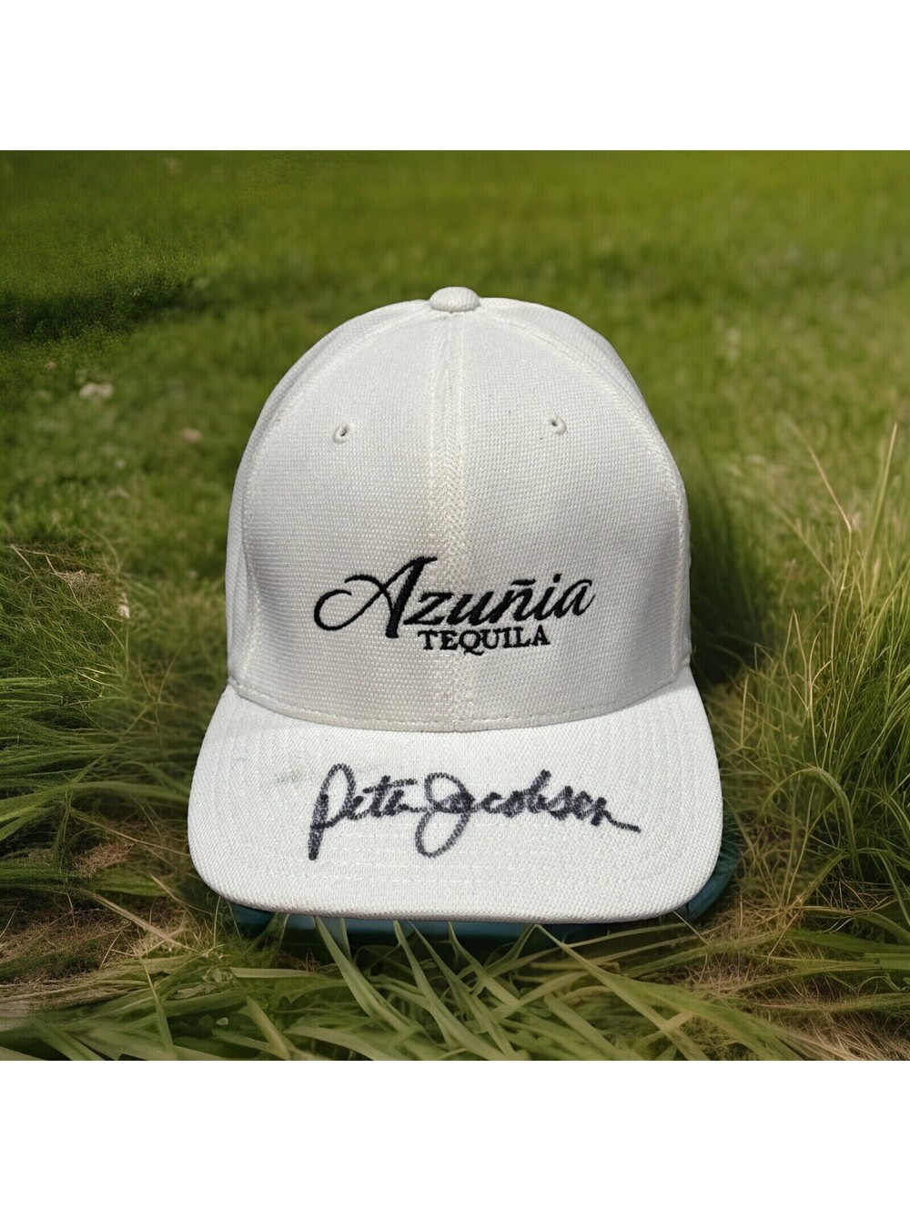 Peter Jacobsen Autographed Azunia Tequila White Flexfit Baseball Cap L/XL